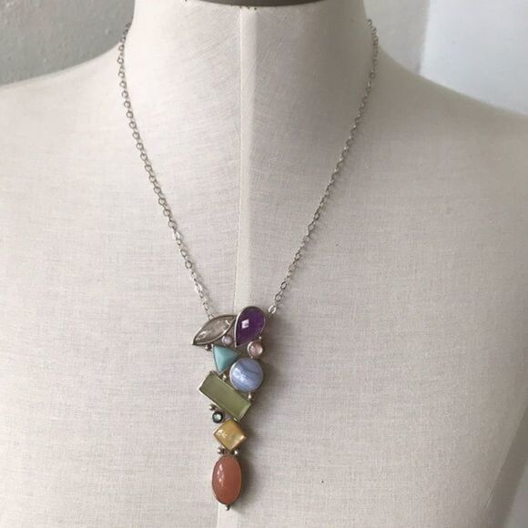 925 silver real amethyst  real stones necklace​ - Picture 4 of 8